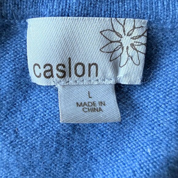 Caslon 100% Cashmere Women's Long Sleeve Blue V-Neck Sweater Warm Cozy Size L - Picture 3 of 4